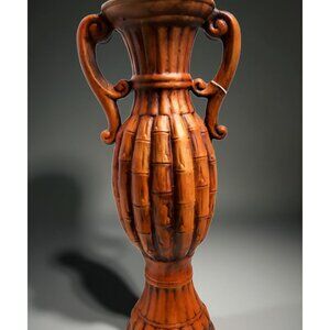 vintage 1990s ceramic bamboo design 20"h x 6"w floor plant stand vase.